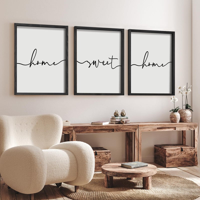 Heiple Set of 3 Framed Farmhouse Home Sweet Home Sign Above Bed Wall Decor for Bedroom Decor Wall Art Wood Signs - Image 2