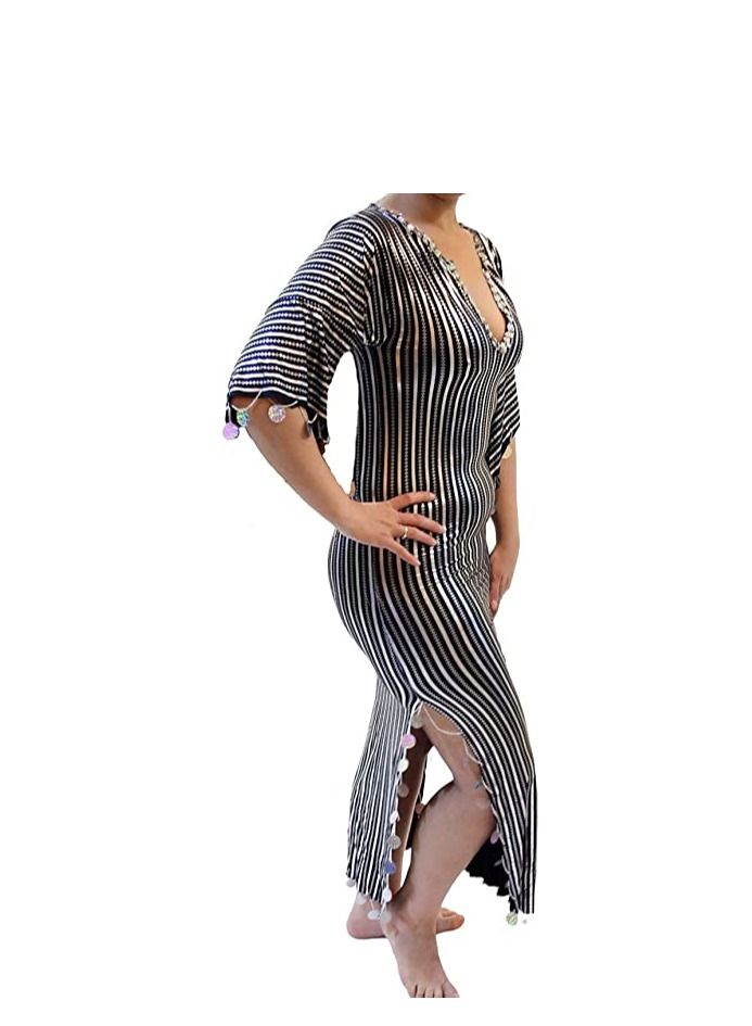 زي  شرقي للرقص الشرقي من الجلابية مصنوع يدويا للنساء (اسود × فضي) قياس واحد-العلامة التجارية غير محدد - Image 5