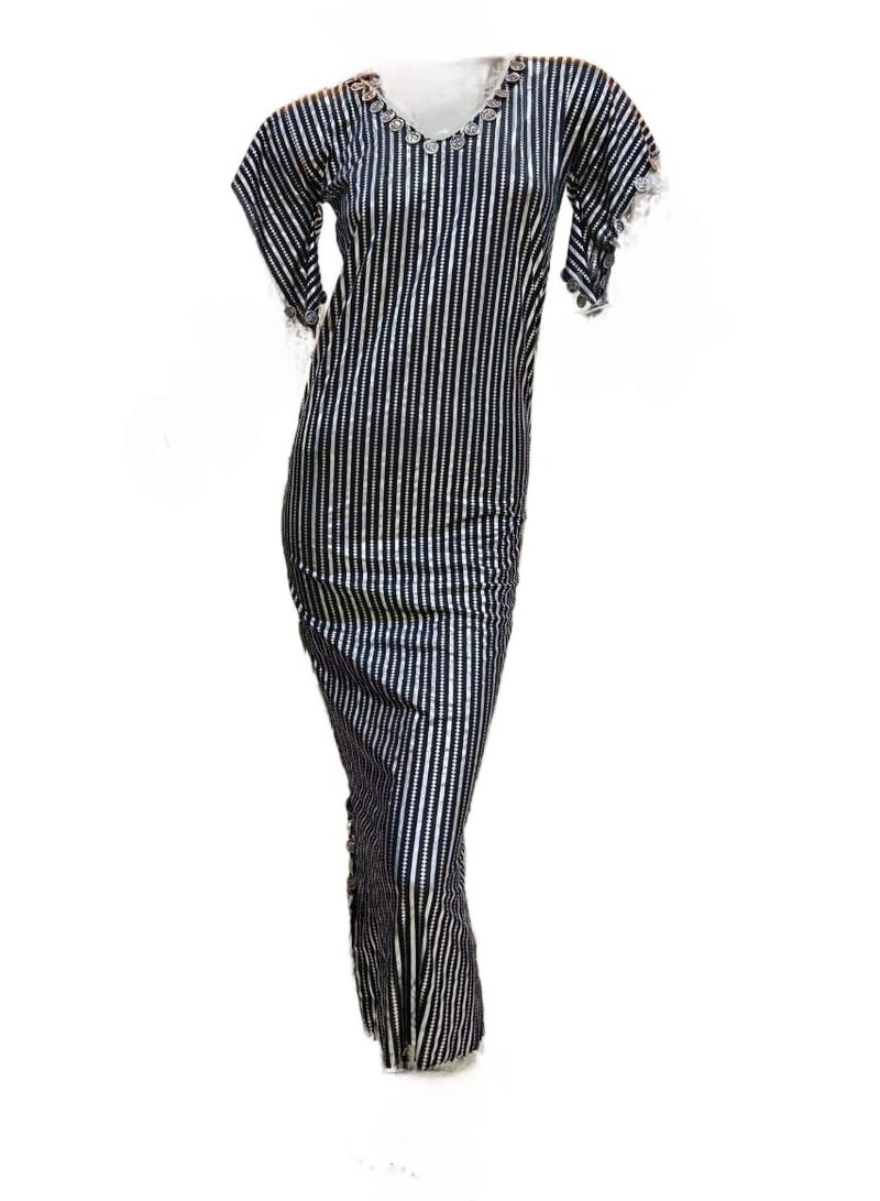 زي  شرقي للرقص الشرقي من الجلابية مصنوع يدويا للنساء (اسود × فضي) قياس واحد-العلامة التجارية غير محدد - Image 1