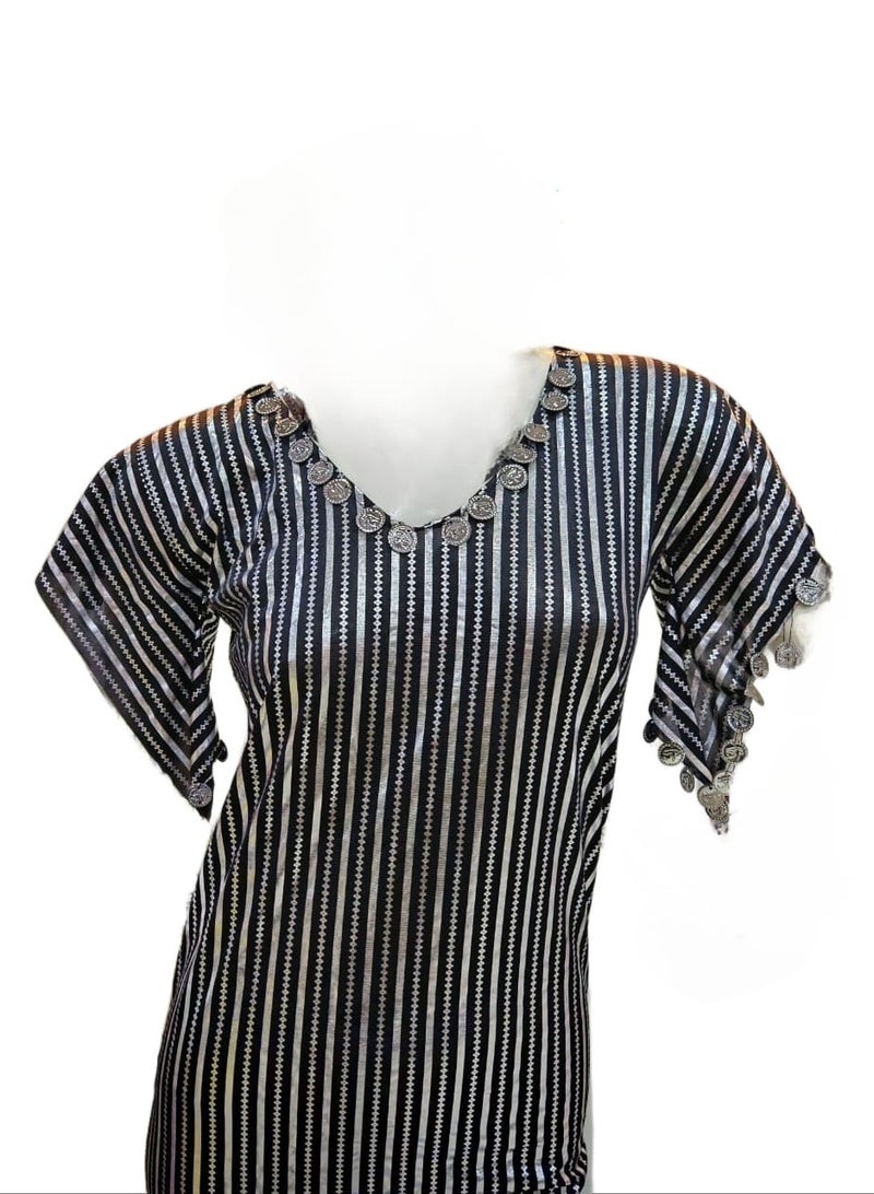 زي  شرقي للرقص الشرقي من الجلابية مصنوع يدويا للنساء (اسود × فضي) قياس واحد-العلامة التجارية غير محدد - Image 2