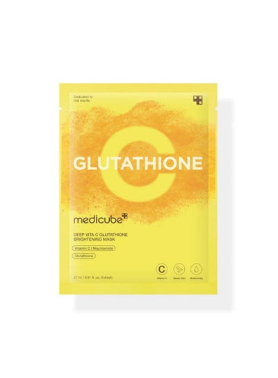 Medicube Deep Vita C Glutathione Brightening Mask, Vitamin C Sheet Mask for Dark Spots & Dull Skin, Radiance Boosting Face Mask with Glutathione for Even Skin Tone & Smooth Texture, Korean Skincare