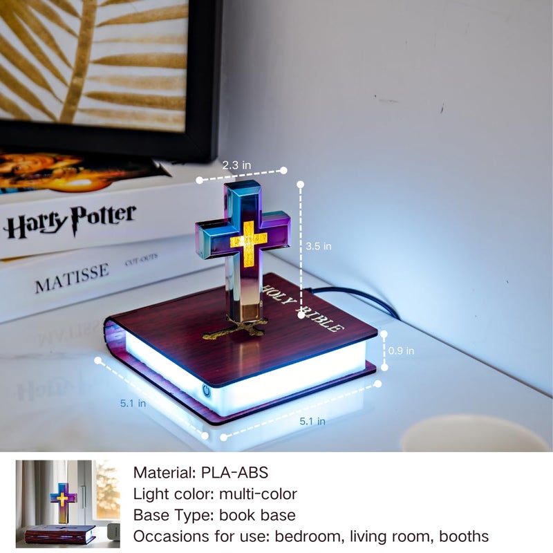MOOCCI Levitating Cross Lamp Magnetic Floating Bible Night Light Colorful Levitation Cross Ornament with Glowing Base for Home Desk Table Decoration - Image 2