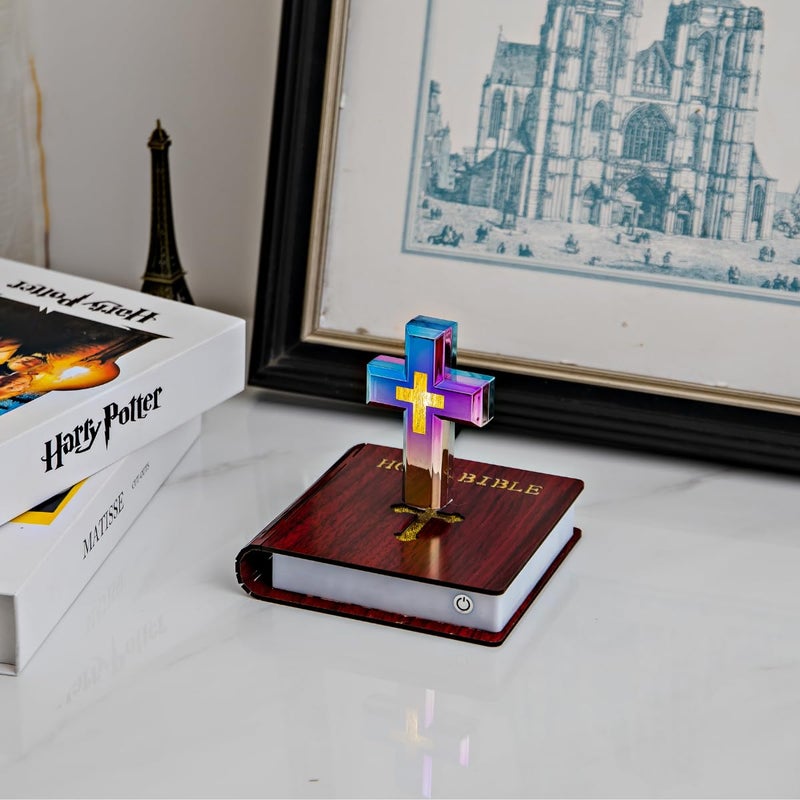 MOOCCI Levitating Cross Lamp Magnetic Floating Bible Night Light Colorful Levitation Cross Ornament with Glowing Base for Home Desk Table Decoration - Image 5