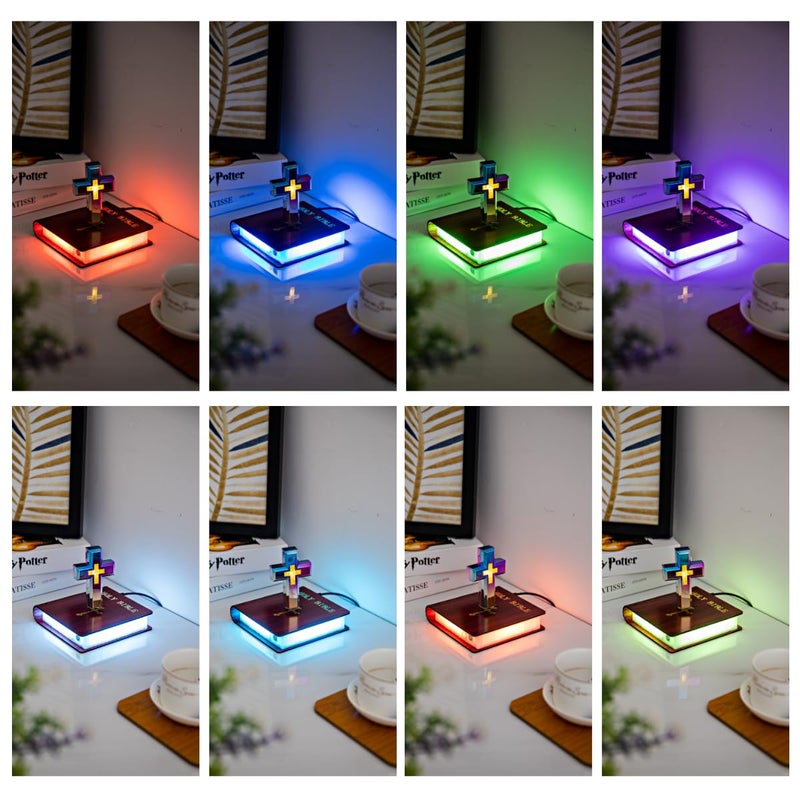 MOOCCI Levitating Cross Lamp Magnetic Floating Bible Night Light Colorful Levitation Cross Ornament with Glowing Base for Home Desk Table Decoration - Image 4