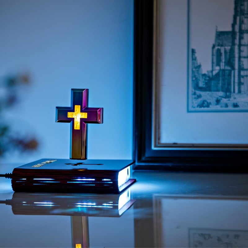 MOOCCI Levitating Cross Lamp Magnetic Floating Bible Night Light Colorful Levitation Cross Ornament with Glowing Base for Home Desk Table Decoration - Image 3