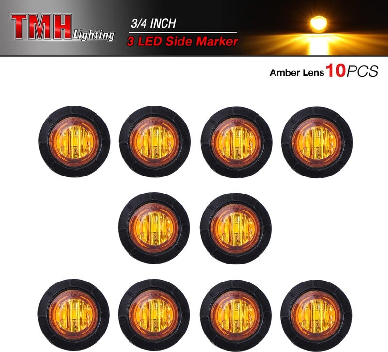 TMH 3/4 Inch Mount 10 pcs Amber LED Clearance Bullet Side LED Marker Lights for Trailer Truck RV Car Bus Van (Pack of 10) - Image 2