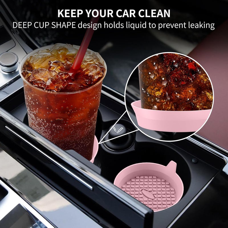 ME.FAN Car Coasters [4 Pack] Silicone Car Cup Coasters/Cup Mats - Universal Non-Slip Recessed Car Interior Accessories - Car Cup Holder Insert Coasters Dusty Rose - Image 3