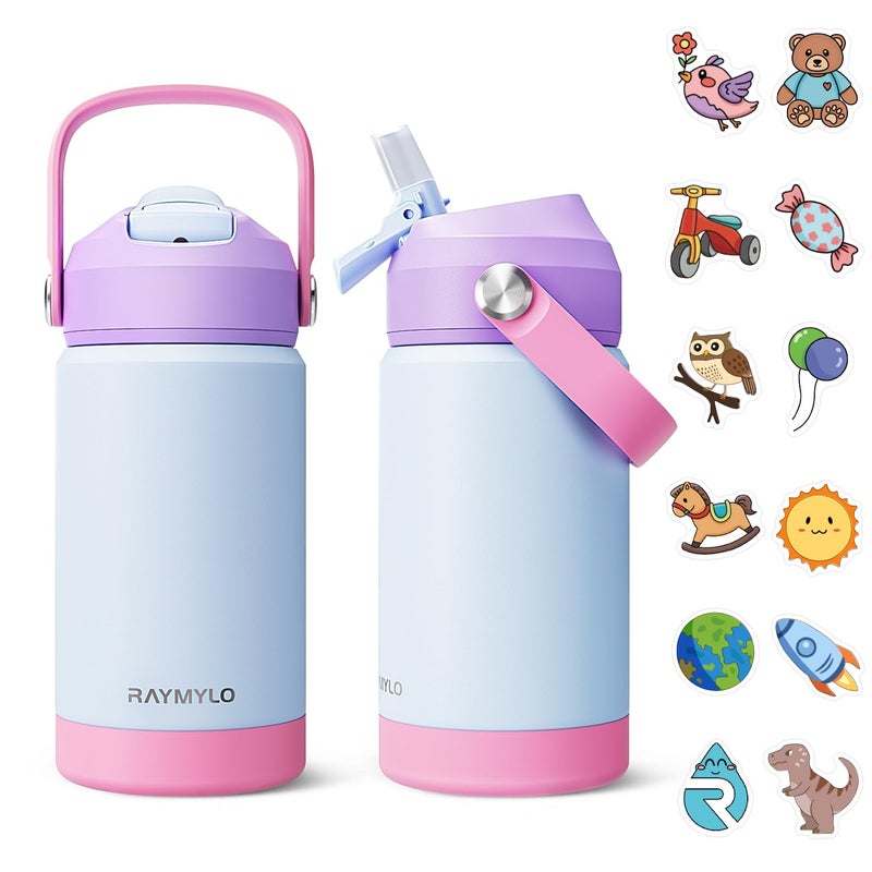 RAYMYLO Toddler Water Bottle Stainless Steel Insulated, 12 oz Kids Water Bottle for School Boys Girls, Toddler cups with Straw (Cold for 24 Hrs, Hot for 12 Hrs), Dishwasher Safe & BPA Free & Leakproof - Image 1