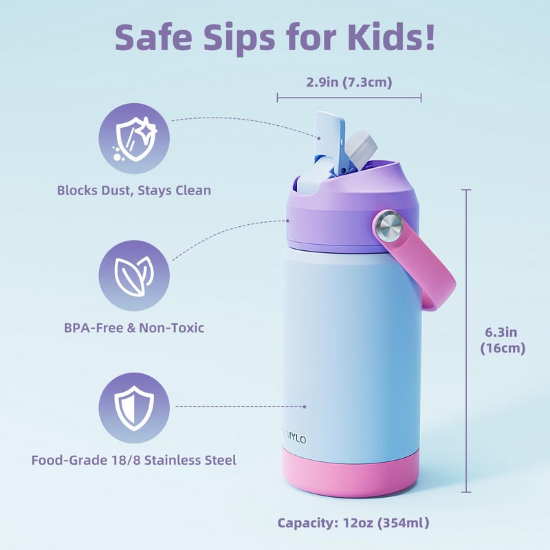 RAYMYLO Toddler Water Bottle Stainless Steel Insulated, 12 oz Kids Water Bottle for School Boys Girls, Toddler cups with Straw (Cold for 24 Hrs, Hot for 12 Hrs), Dishwasher Safe & BPA Free & Leakproof - Image 2