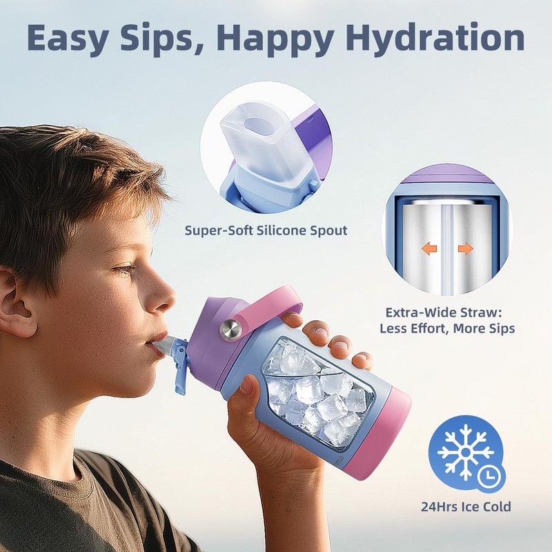 RAYMYLO Toddler Water Bottle Stainless Steel Insulated, 12 oz Kids Water Bottle for School Boys Girls, Toddler cups with Straw (Cold for 24 Hrs, Hot for 12 Hrs), Dishwasher Safe & BPA Free & Leakproof - Image 3