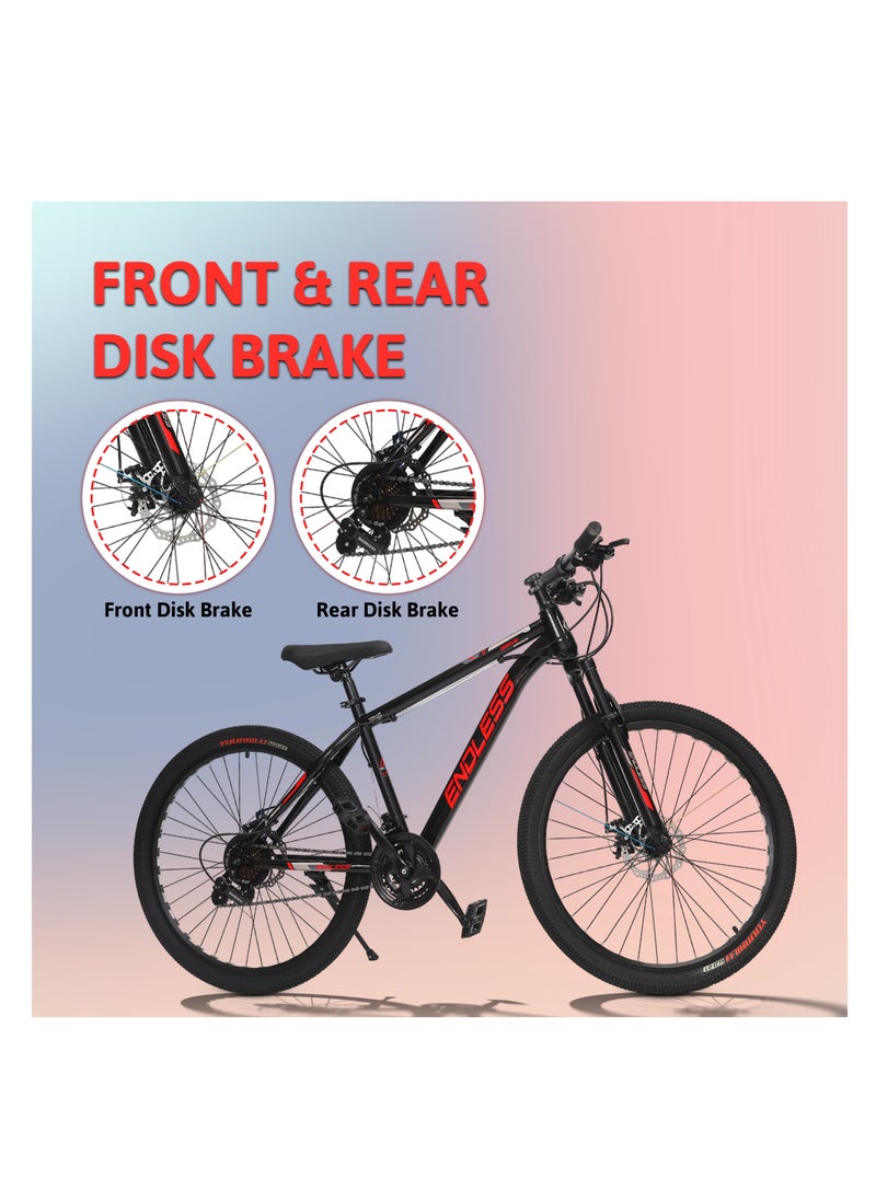 ENDLESS  - High Carbon Steel 17" Frame, 26" Wheels Mountain Bike with Shimano Altus 21 Speed Gear Shifter for Adults|Disc Brakes, Adjustable Seat, All Terrain Tyres, Suspension MTB Cycle for Men & Women - Image 1