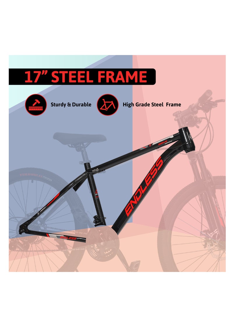 ENDLESS  - High Carbon Steel 17" Frame, 26" Wheels Mountain Bike with Shimano Altus 21 Speed Gear Shifter for Adults|Disc Brakes, Adjustable Seat, All Terrain Tyres, Suspension MTB Cycle for Men & Women - Image 1