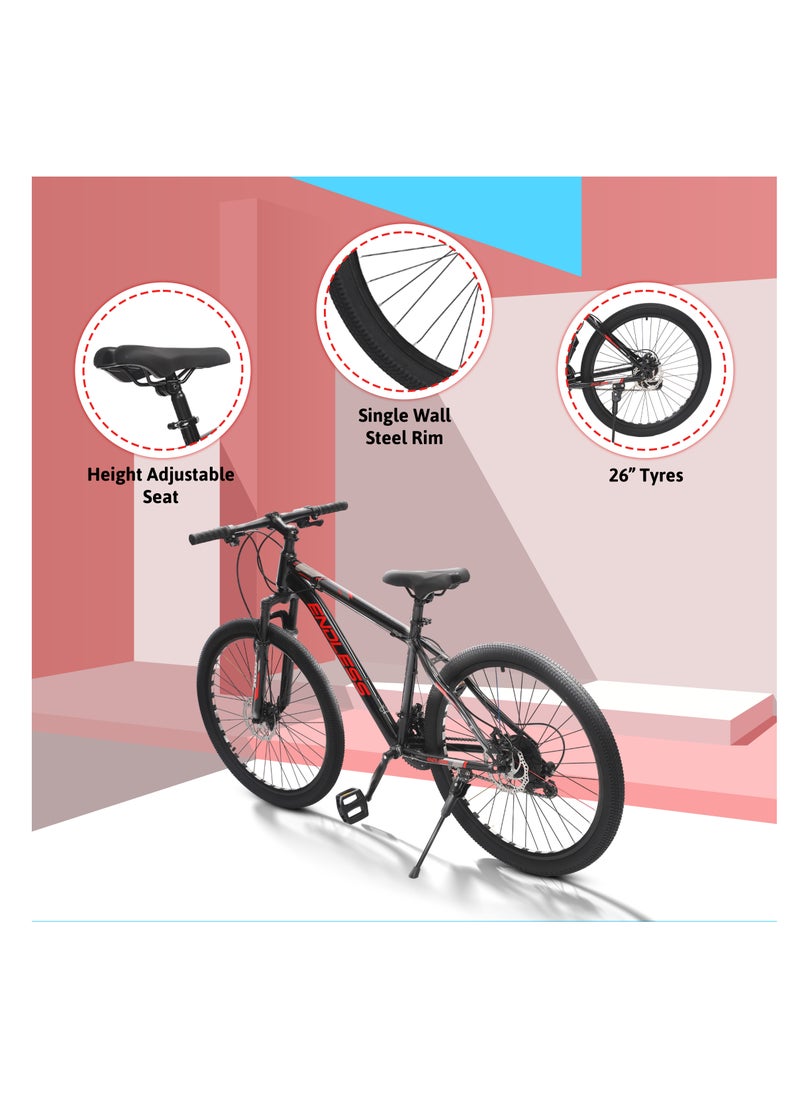 ENDLESS  - High Carbon Steel 17" Frame, 26" Wheels Mountain Bike with Shimano Altus 21 Speed Gear Shifter for Adults|Disc Brakes, Adjustable Seat, All Terrain Tyres, Suspension MTB Cycle for Men & Women - Image 1