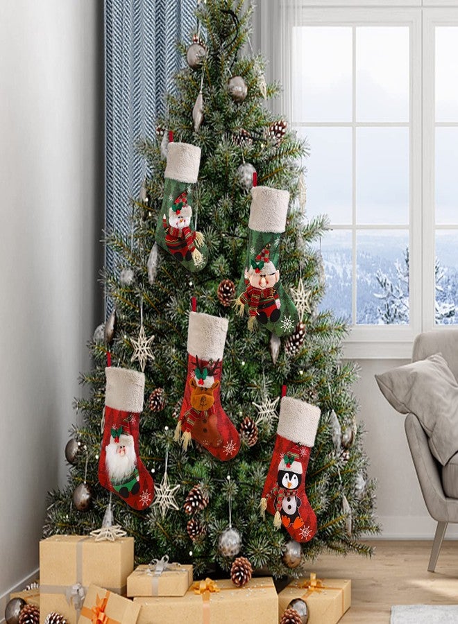 Leipple Christmas Stockings Set of 5, Large 18’’ Xmas Stockings Fireplace Hanging Stockings with Plush Cuff, Santa Snowman Reindeer Elf for Holiday Decor,Christmas Tree Decoration (5pcs) - Image 4