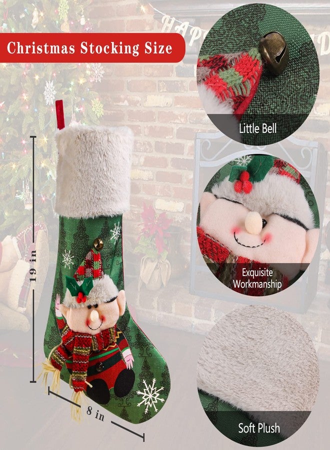 Leipple Christmas Stockings Set of 5, Large 18’’ Xmas Stockings Fireplace Hanging Stockings with Plush Cuff, Santa Snowman Reindeer Elf for Holiday Decor,Christmas Tree Decoration (5pcs) - Image 2