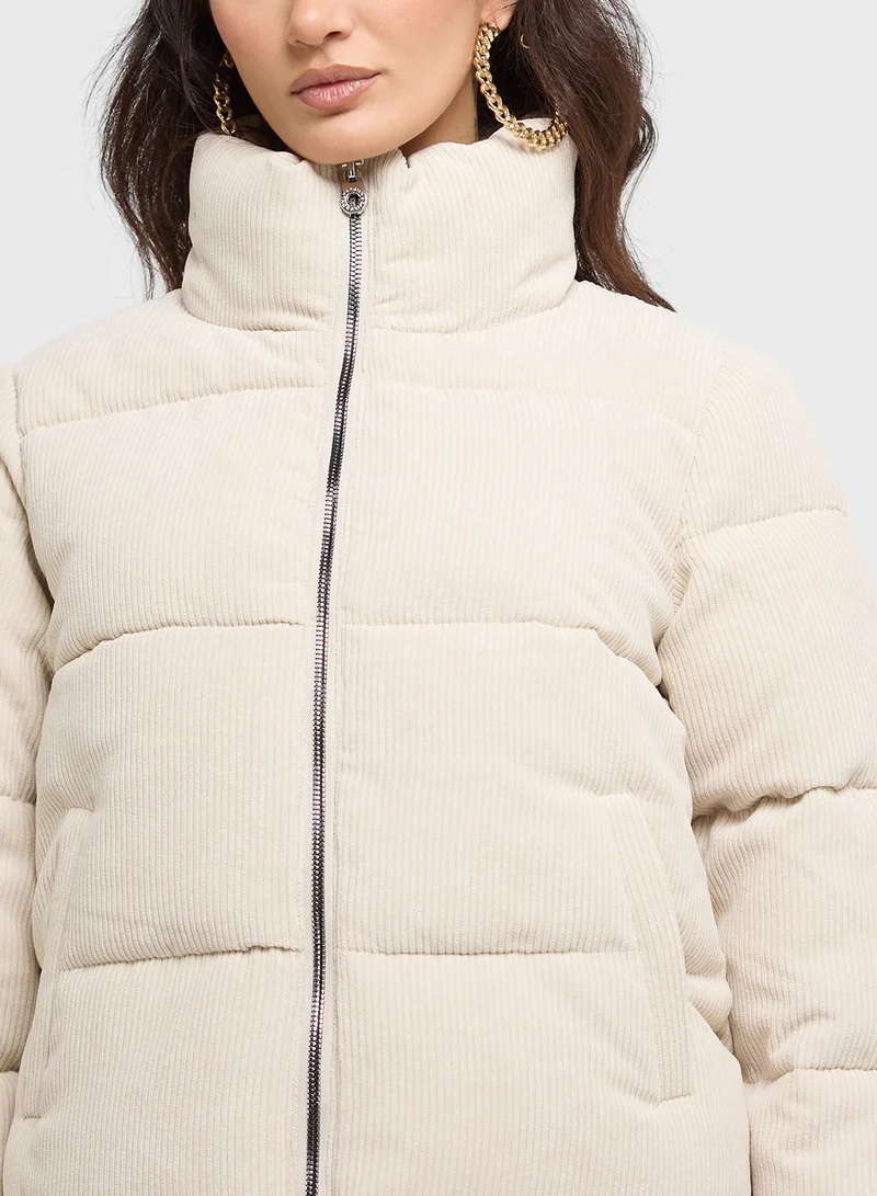 اونلي High Neck Corduroy Puffer Jacket