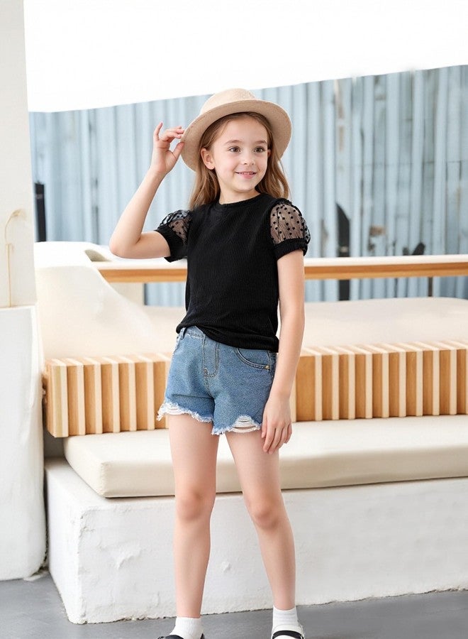 Magic Park 1-6Y Baby Girl Ribbed T-Shirts Toddler Puff Sleeve Blouse Kids Knit Tee Girls Solid Color Casual Tops（Puff Sleeve Black,4-5 Years - Image 2