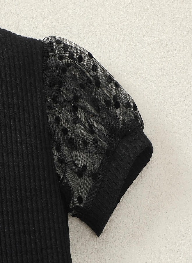 Magic Park 1-6Y Baby Girl Ribbed T-Shirts Toddler Puff Sleeve Blouse Kids Knit Tee Girls Solid Color Casual Tops（Puff Sleeve Black,4-5 Years - Image 5