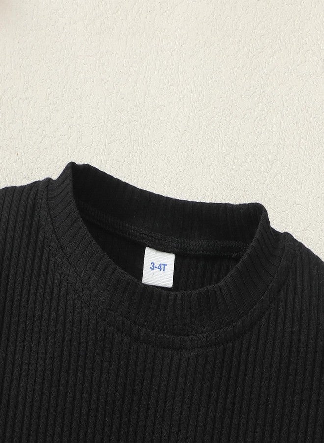 Magic Park 1-6Y Baby Girl Ribbed T-Shirts Toddler Puff Sleeve Blouse Kids Knit Tee Girls Solid Color Casual Tops（Puff Sleeve Black,4-5 Years - Image 4