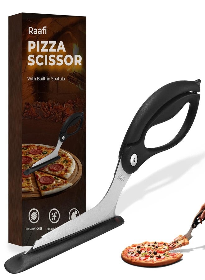 Raafi Pizza Scissors with Non Stick Slice Server. Sharp Pizza Cutting Without Topping Mess.Firm Grip, Food Grade Stainless Steel Pizza Cutter. Dishwasher Safe. 4 in 1 Kitchen Scissors - Image 1