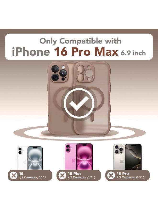 كبرارو جراب لهاتف iPhone 16 Pro Max للنساء والفتيات، مُحسّن [حماية كاملة للكاميرا] [متوافق مع MagSafe] جراب هاتف شفاف غير لامع لطيف مموج لهاتف iPhone 16 Pro Max، بني - Image 2