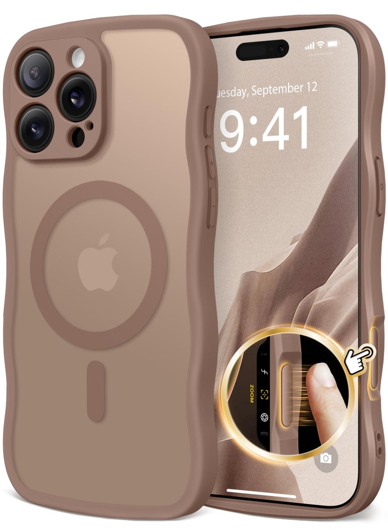 كبرارو جراب لهاتف iPhone 16 Pro Max للنساء والفتيات، مُحسّن [حماية كاملة للكاميرا] [متوافق مع MagSafe] جراب هاتف شفاف غير لامع لطيف مموج لهاتف iPhone 16 Pro Max، بني - Image 1