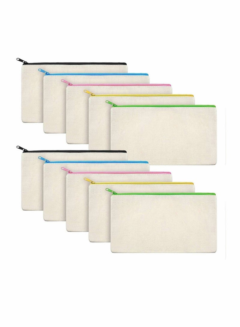 10Pack DIY Cosmetic Bag with Zipper, Blank Makeup Bags Pencil Case DIY Cotton Canvas Cosmetic Pouches Bags Multi-purpose Travel Toiletry Bag, DIY Gift Travel Toiletry Bags - Image 1