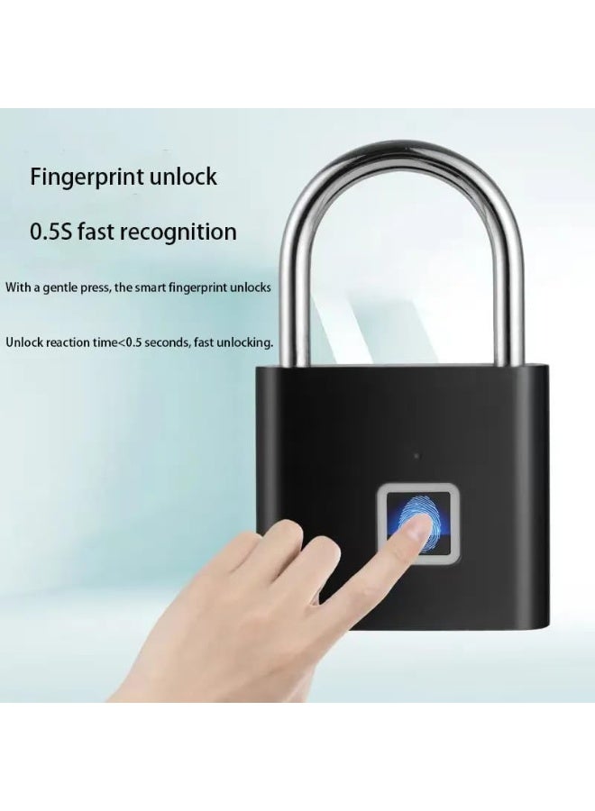 قفل بصمة الإصبع SY11، قفل ذكي قابل لإعادة الشحن بمنفذ USB-C، مقاوم للماء للأمتعة والخزائن - أسود - Image 2