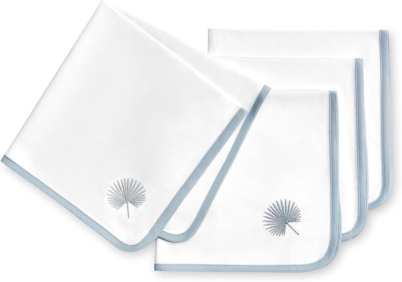 Hofdeco Premium Coastal Cotton Cloth Napkins Set of 4 20x20 Washable Dinner for Beach House Decor Subtle Blue Embroidered Palm Leaf - Image 1