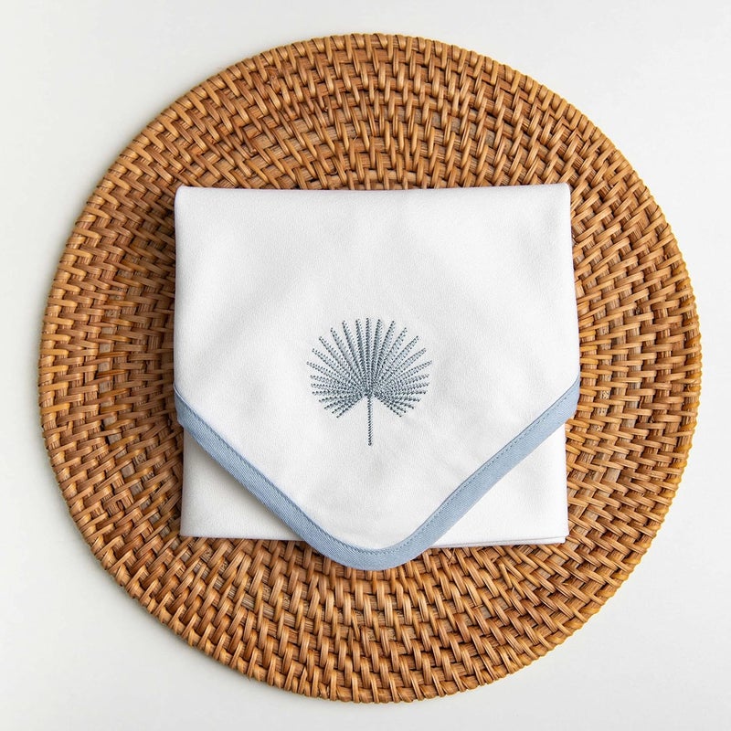 Hofdeco Premium Coastal Cotton Cloth Napkins Set of 4 20x20 Washable Dinner for Beach House Decor Subtle Blue Embroidered Palm Leaf - Image 5