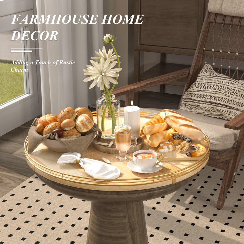 AMH 21-Inch Wooden Lazy Susan Turntable â€“ Premium Oak & Iron, Extra Large Rotating Serving Tray for Dining Table, Kitchen Countertop, Farmhouse DÃ©cor, Spice Rack, Charcuterie & Entertaining - Image 3