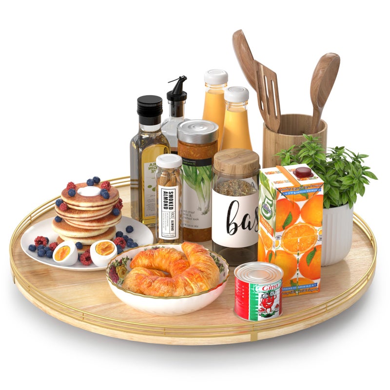 AMH 21-Inch Wooden Lazy Susan Turntable â€“ Premium Oak & Iron, Extra Large Rotating Serving Tray for Dining Table, Kitchen Countertop, Farmhouse DÃ©cor, Spice Rack, Charcuterie & Entertaining - Image 1