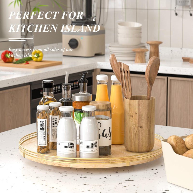 AMH 21-Inch Wooden Lazy Susan Turntable â€“ Premium Oak & Iron, Extra Large Rotating Serving Tray for Dining Table, Kitchen Countertop, Farmhouse DÃ©cor, Spice Rack, Charcuterie & Entertaining - Image 2