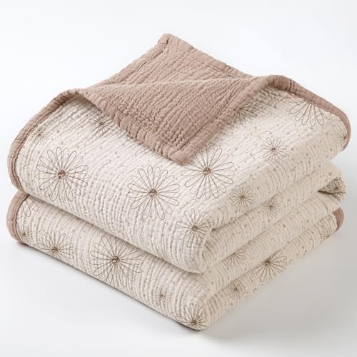 Lulu moon Muslin Quilt Blanket, Crib Blanket for Baby and Toddler,47x47 Inches(Sand Daisy) - Image 1