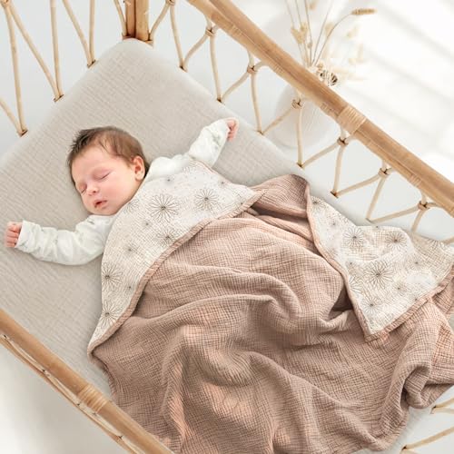 Lulu moon Muslin Quilt Blanket, Crib Blanket for Baby and Toddler,47x47 Inches(Sand Daisy) - Image 2