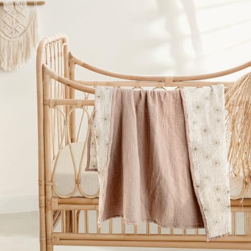 Lulu moon Muslin Quilt Blanket, Crib Blanket for Baby and Toddler,47x47 Inches(Sand Daisy) - Image 3