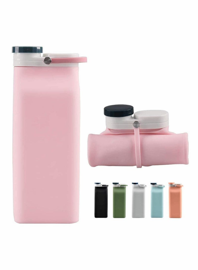 زجاجة ماء قابلة للطي خالية من BPA خفيفة الوزن 20 أونصة تصميم رياضي مقاوم للتسرب وردي - Image 1
