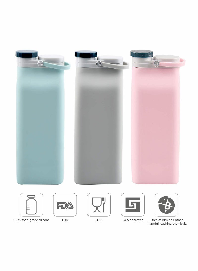 زجاجة ماء قابلة للطي خالية من BPA خفيفة الوزن 20 أونصة تصميم رياضي مقاوم للتسرب وردي - Image 3