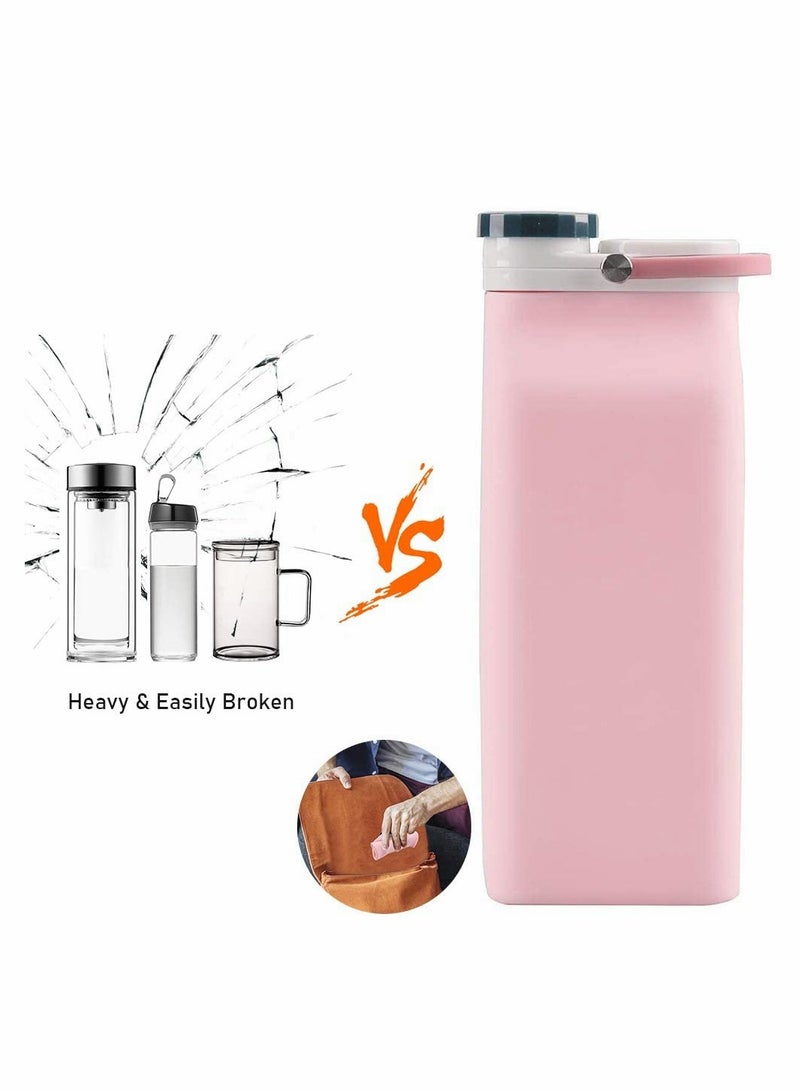 زجاجة ماء قابلة للطي خالية من BPA خفيفة الوزن 20 أونصة تصميم رياضي مقاوم للتسرب وردي - Image 4