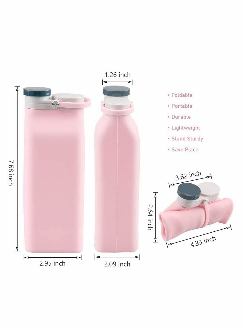 زجاجة ماء قابلة للطي خالية من BPA خفيفة الوزن 20 أونصة تصميم رياضي مقاوم للتسرب وردي - Image 2