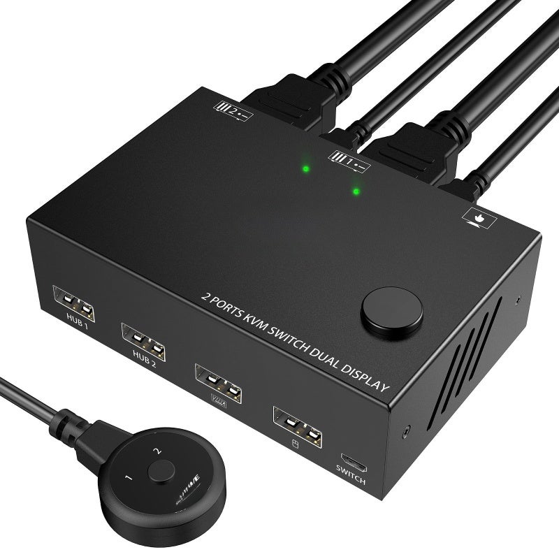 KCEVE Dual Display Switcher Up To 4K Resolution Support Mirror Mode And Extended Mode - KVM Switcher With Physical Button For Home Office - Image 1