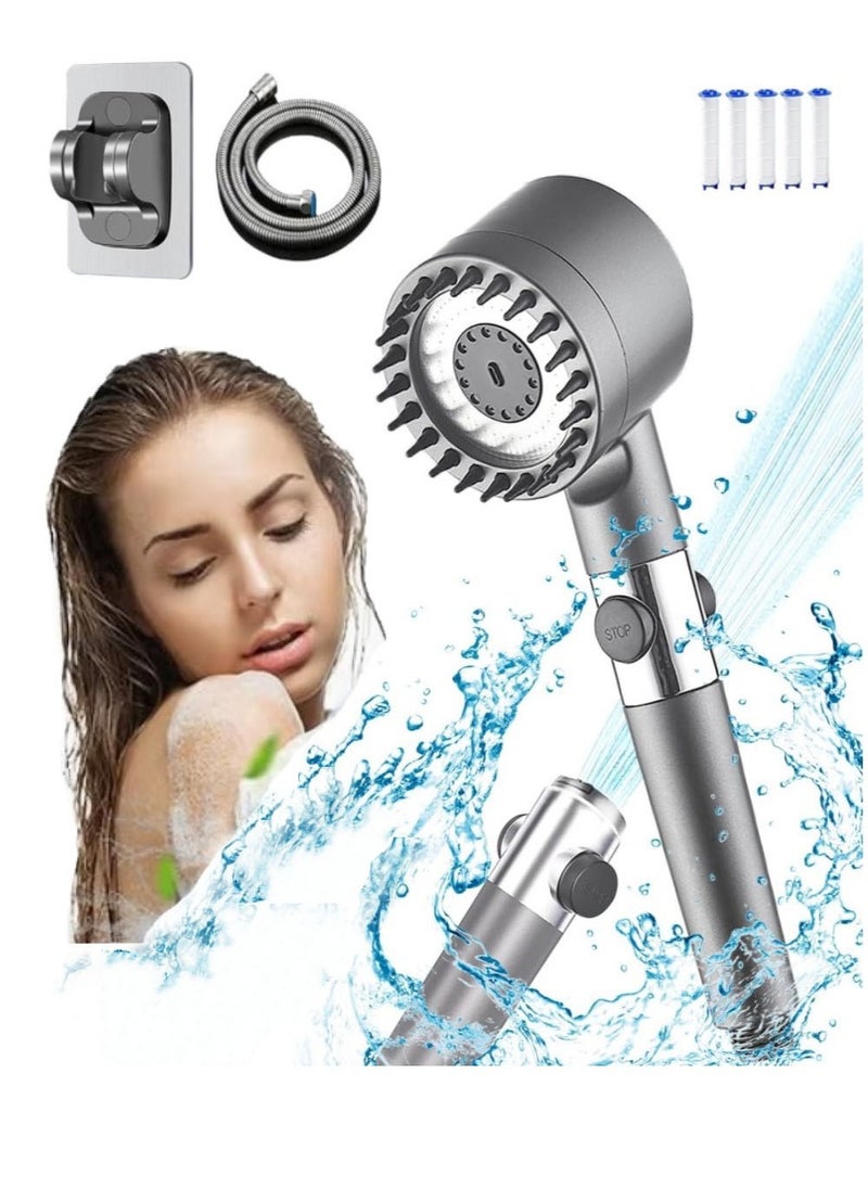 Changli High pressure shower heads with handheld,filtered shower head,High Flow Even with Low Water,4 Modes Filtered Showerhead Power Wash for Hard Water,with 150cm Replacement Hose/Bracket/Cotton Filters  - Image 1