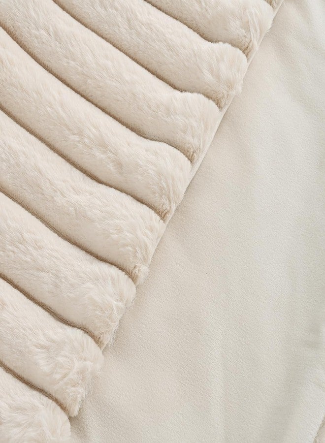 Volcanics Set of 2 Faux Fur Plush Decorative Throw Pillow Covers 18x18 Inches, Striped Cushion Cases Soft Fluffy Accent Pillowcases for Sofa, Couch and Bed, Beige - Image 3