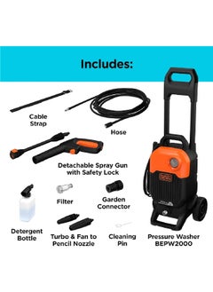 BLACK+DECKER 2000W 2100PSI Corded Compact Pressure Washer Black and Orange 30 x 40 x 40 cm BEPW2000-B5  - Image 3