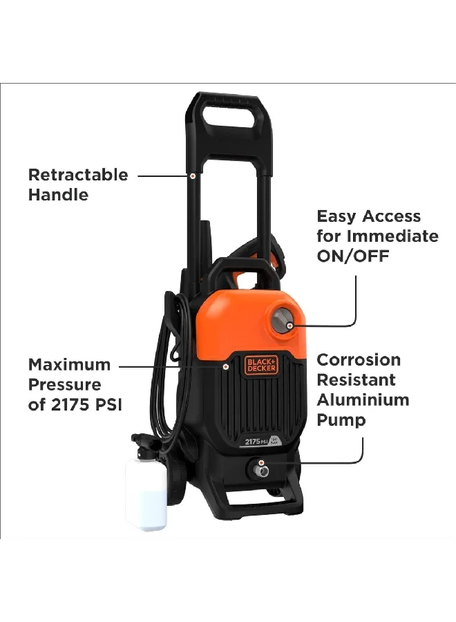 BLACK+DECKER 2000W 2100PSI Corded Compact Pressure Washer Black and Orange 30 x 40 x 40 cm BEPW2000-B5