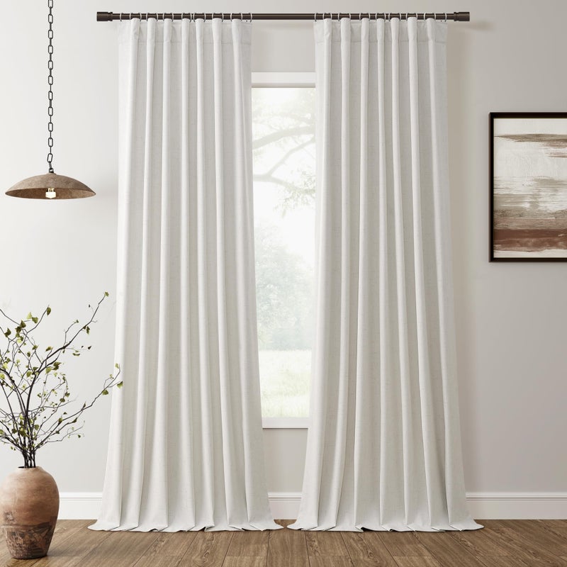 Hokibero Blackout Curtains 84 Inch Long 2 Panels Set for Bedroom Window Room Darkening Thermal Insulated Drapes Back Tab/Hook Belt Faux Linen Curtains Pleated Look Elegant Natural Beige Cream 7ft 52x84 - Image 1