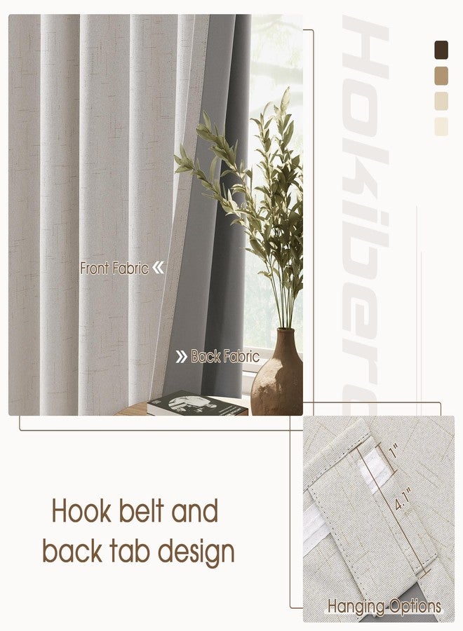 Hokibero Blackout Curtains 84 Inch Long 2 Panels Set for Bedroom Window Room Darkening Thermal Insulated Drapes Back Tab/Hook Belt Faux Linen Curtains Pleated Look Elegant Natural Beige Cream 7ft 52x84 - Image 4
