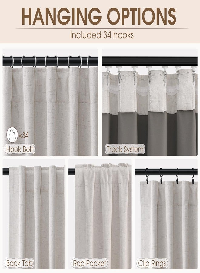Hokibero Blackout Curtains 84 Inch Long 2 Panels Set for Bedroom Window Room Darkening Thermal Insulated Drapes Back Tab/Hook Belt Faux Linen Curtains Pleated Look Elegant Natural Beige Cream 7ft 52x84 - Image 2