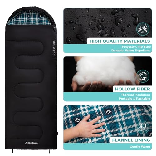 KingCamp Sleeping Bag for Adults, Cold Weather & Warm XL Big and Tall Flannel Sleeping Bags with Compression Sack Portable Waterproof Essentials Gear Accessories for Outdoor Camping (Black Left) - Image 5