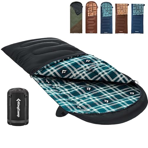KingCamp Sleeping Bag for Adults, Cold Weather & Warm XL Big and Tall Flannel Sleeping Bags with Compression Sack Portable Waterproof Essentials Gear Accessories for Outdoor Camping (Black Left) - Image 1